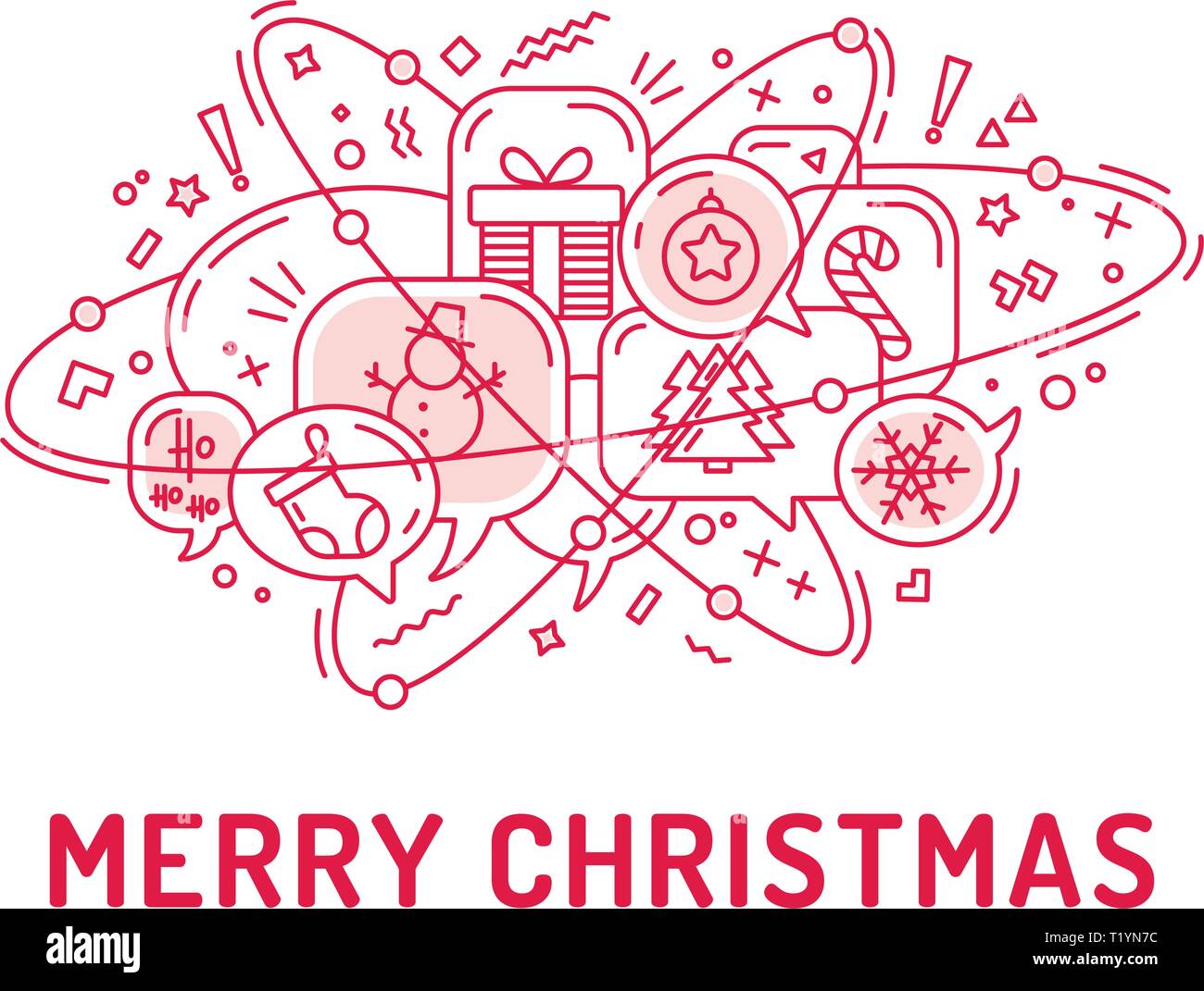 Illustration d'icônes de Noël avec trois bulles de chat ovales orbitale Illustration de Vecteur