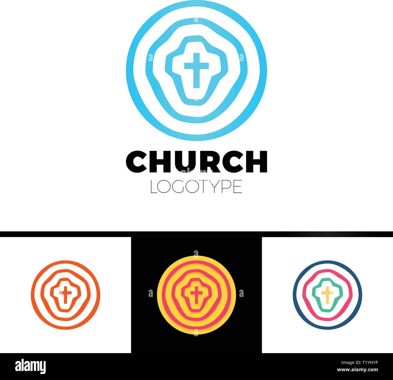 Logo de l'église. Symboles chrétiens. Des cercles, cible et Jesus. Illustration de Vecteur