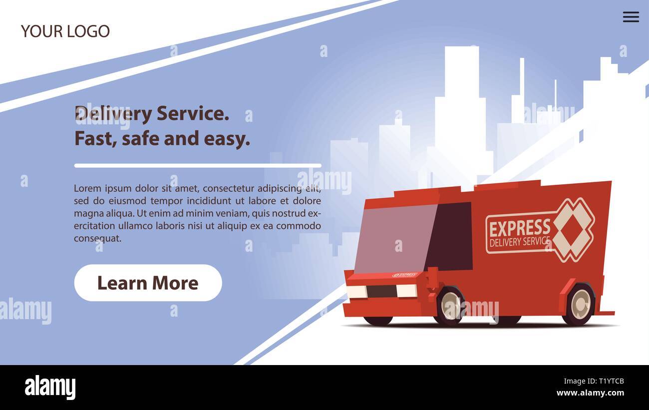 Services de livraison Mobile App avec jolie voiture rouge. Illustration de Vecteur