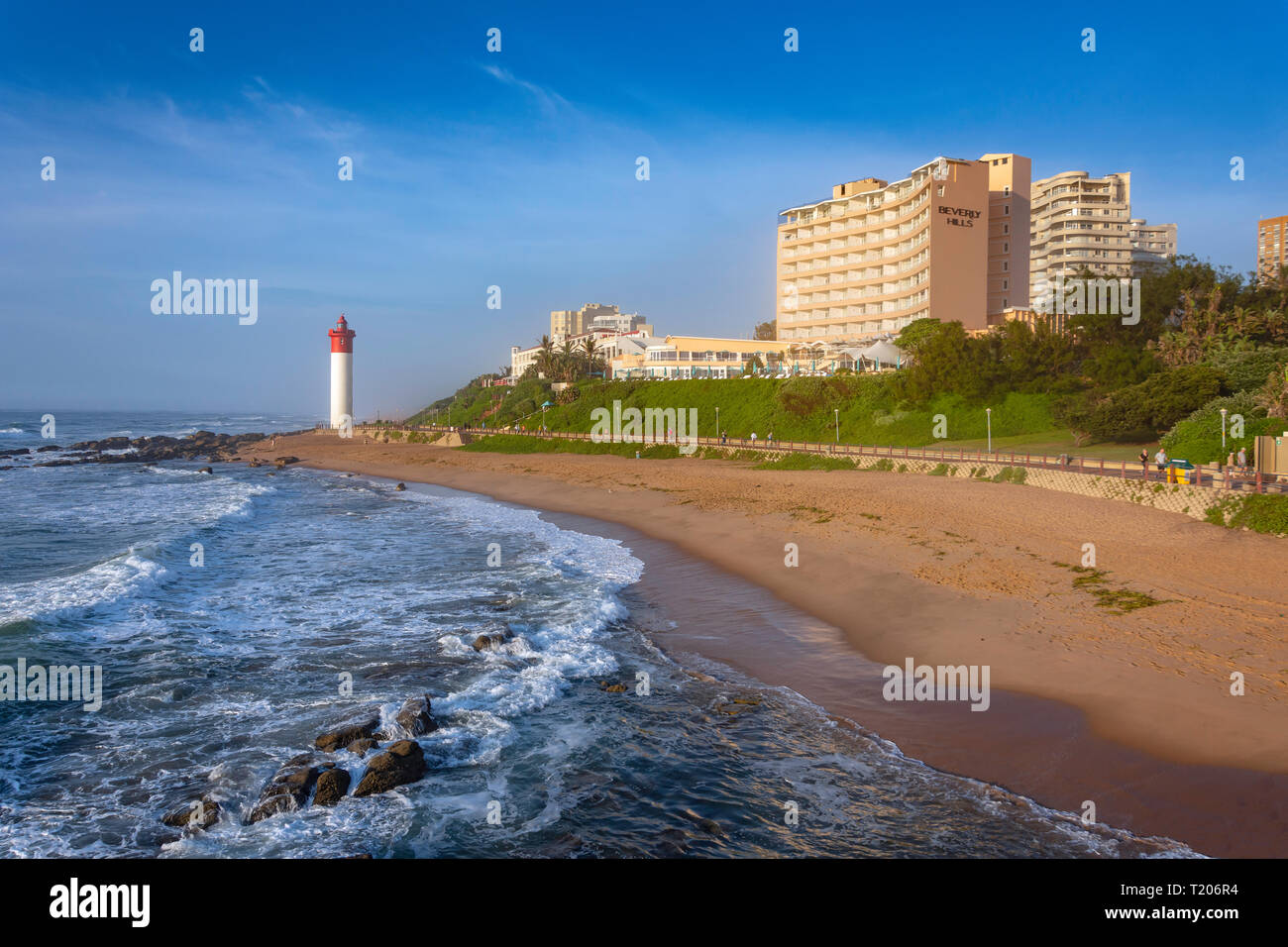 Umhlanga Lighthouse Beach au lever du soleil, Umhlanga Rocks, Durban, KwaZulu-Natal, Afrique du Sud Banque D'Images