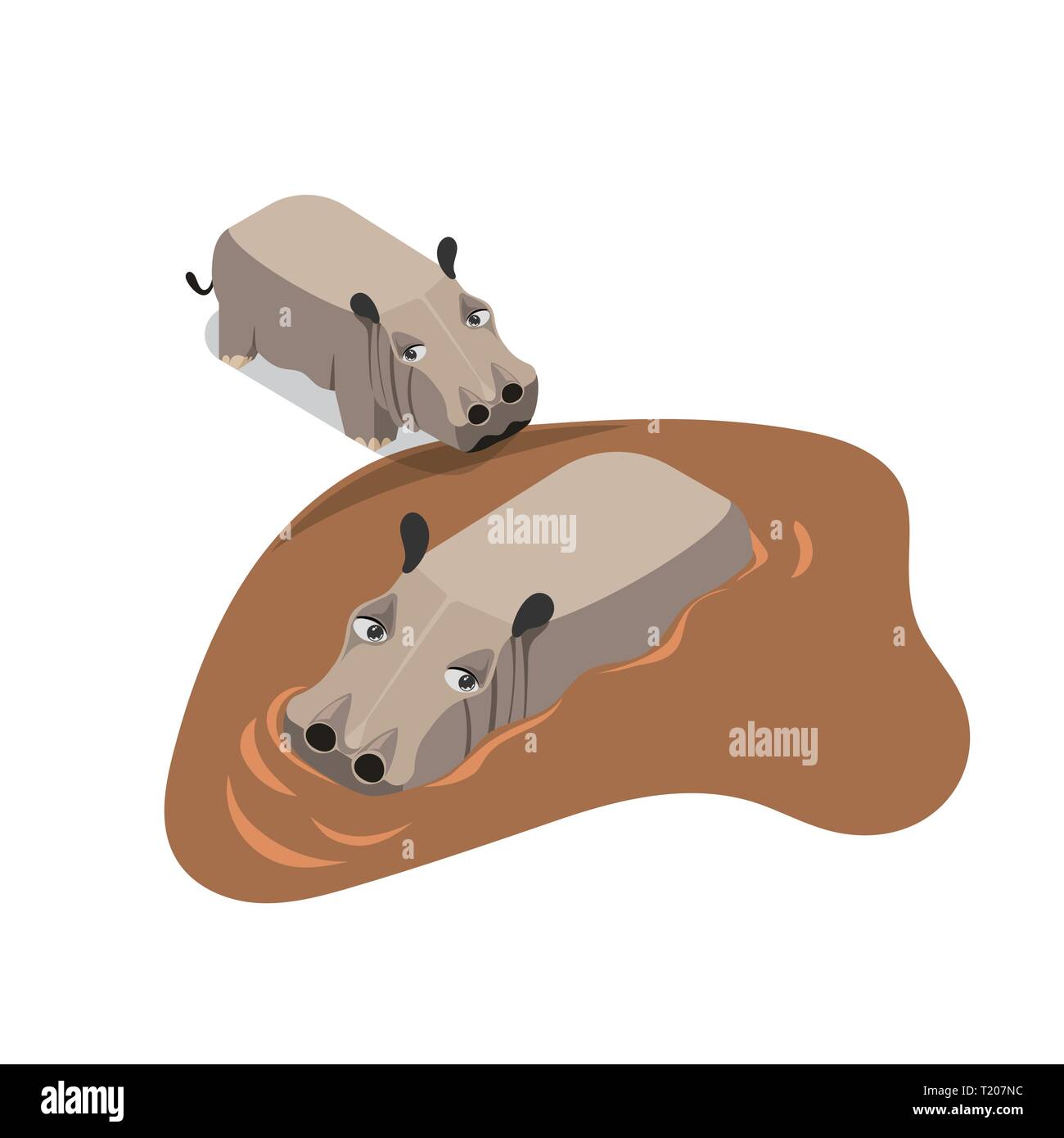 Papier fort vecteur animal,hippopotames dans la boue Illustration de Vecteur