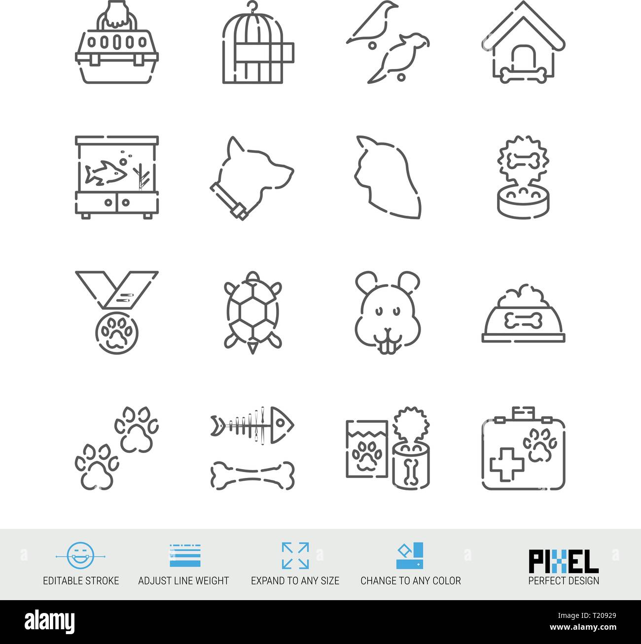 L'icône de la ligne du vecteur défini. Les animaux. Icônes linéaire Fournitures pour animaux de symboles, pictogrammes, signes. Pixel design parfait. Avc. modifiable Régler l'épaisseur de ligne. E Illustration de Vecteur