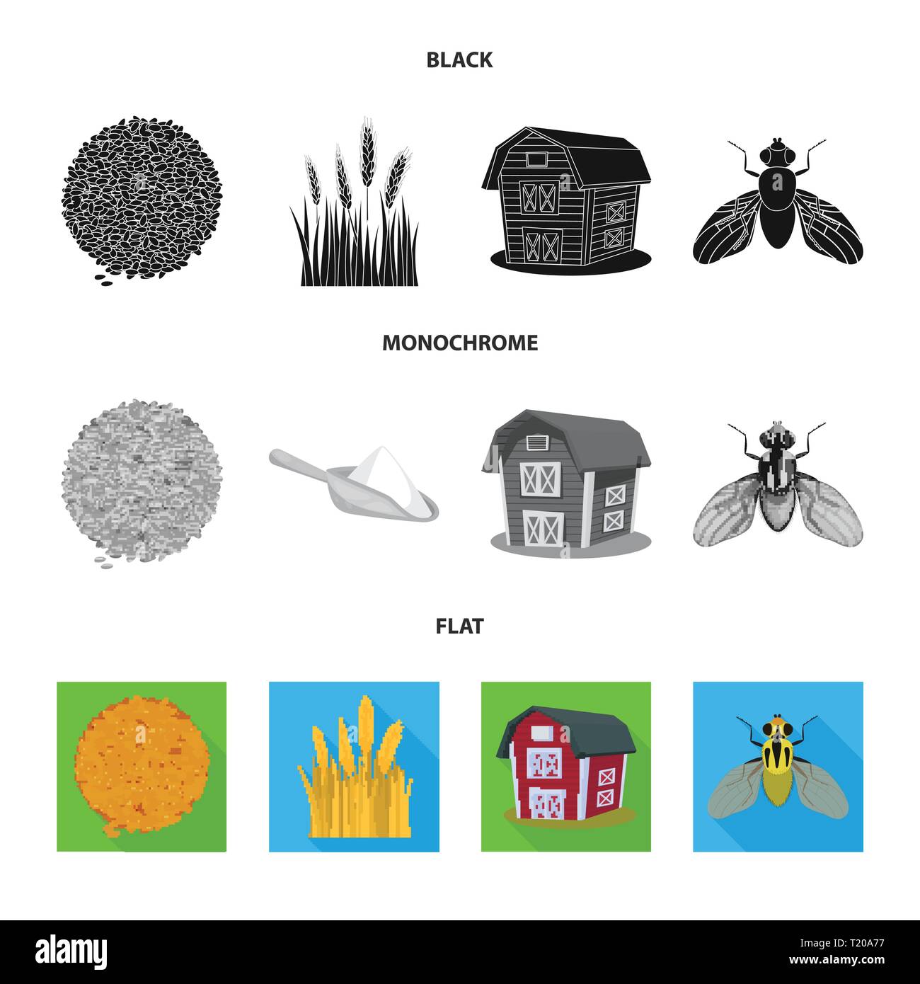 Printemps,grenier,voler,graines,insectes,bâtiment,spike,orge,Culture,industrie,ravageur, pain, terre, automne, contrôle, maïs,céréales,ailes,stop,campagne,remise,or,insecticide,killer,,rural,mûrs,chalet,la faune,avoine seigle,agriculture,agriculture,plant de blé,maïs,grain,récolte,ferme,,champ,set,icône,,illustration,collection,isolé,design,graphisme,élément vecteur vecteurs,signer , Illustration de Vecteur