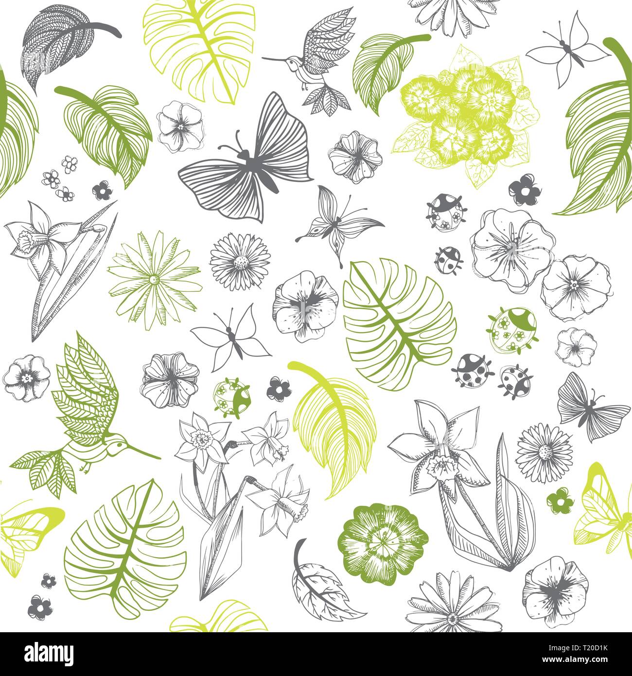 Sweet spring doodles vecteur seamless background complet Illustration de Vecteur