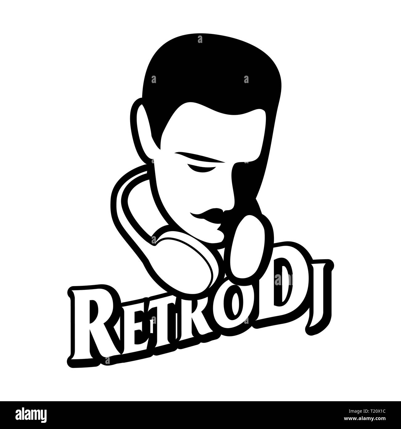 Style rétro Homme avec moustache et un casque autour de la tête. Titre de l'ancien modèle de lettrage. Illustration de Vecteur