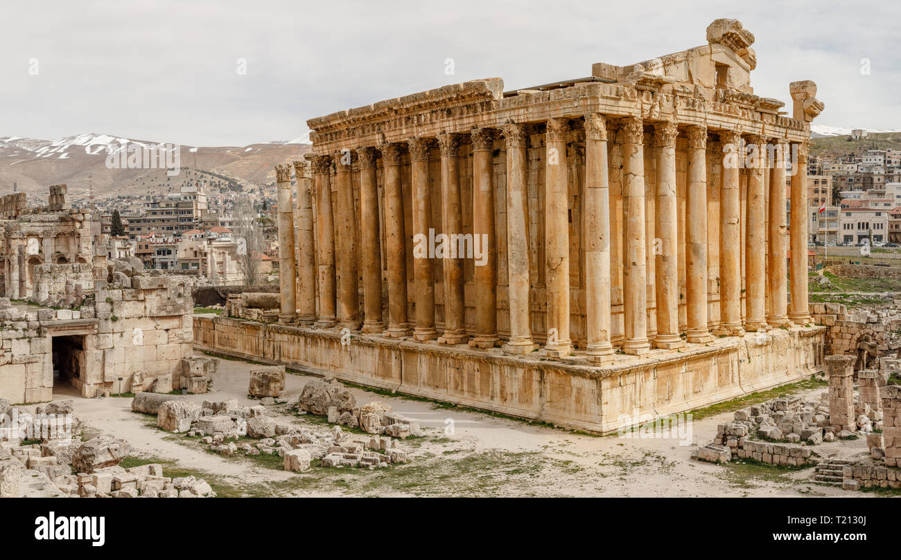 Romain antique temple de Bacchus, vallée de la Bekaa, à Baalbek, Liban Banque D'Images
