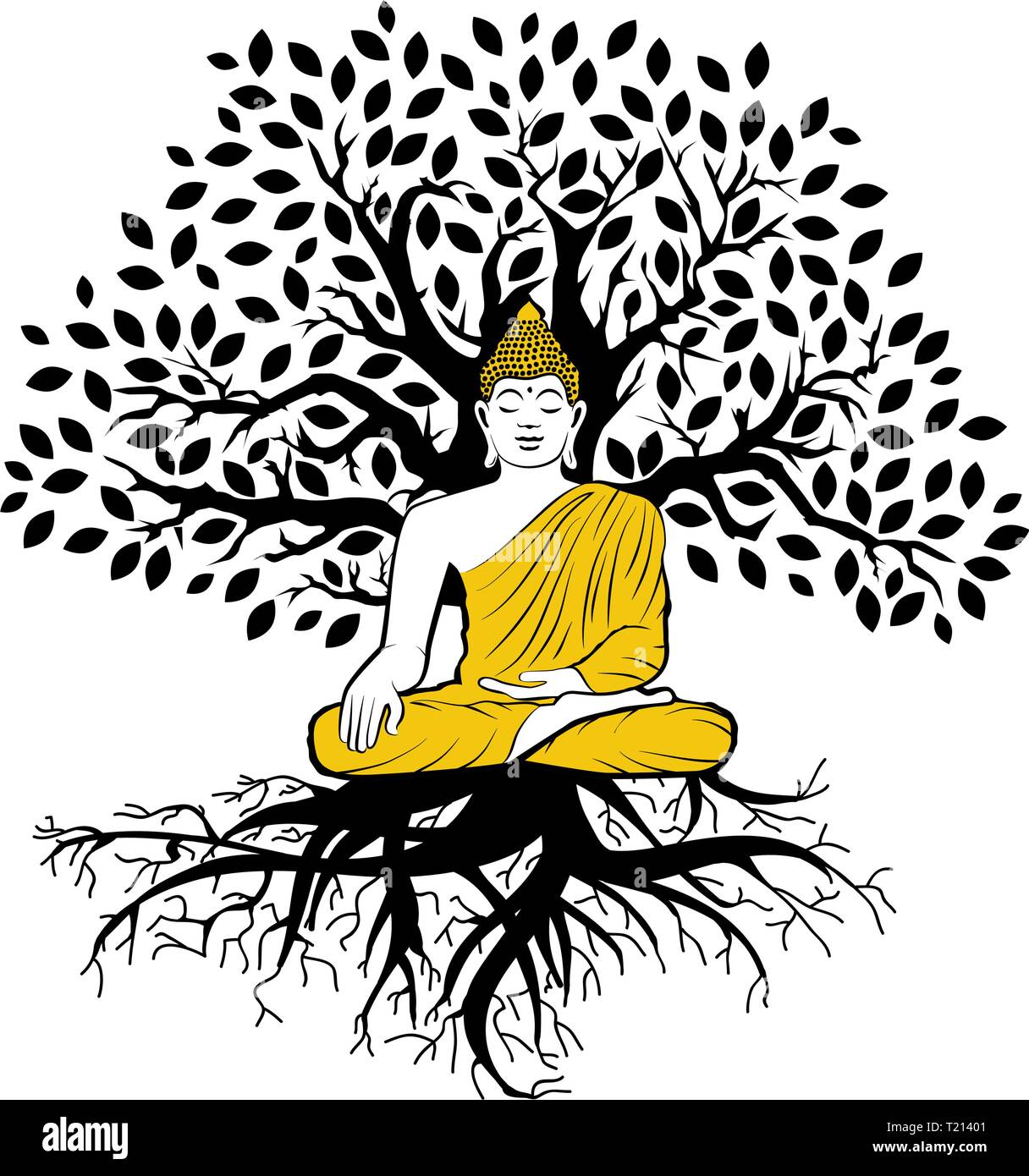 Bouddha et arbre de vie Illustration de Vecteur
