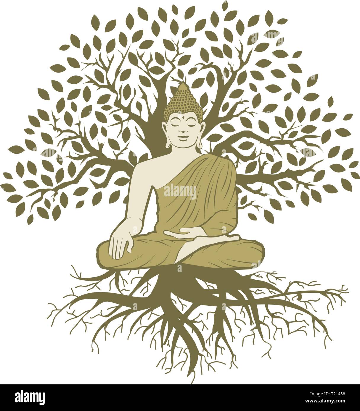 Bouddha et arbre de vie Illustration de Vecteur