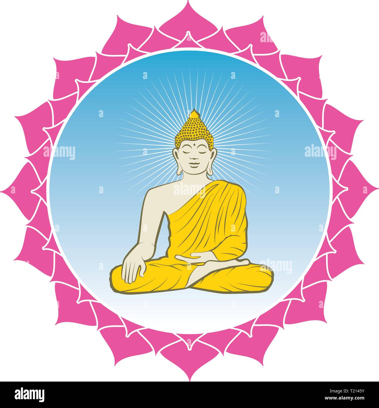 Bouddha d'or et fleur de lotus Illustration de Vecteur