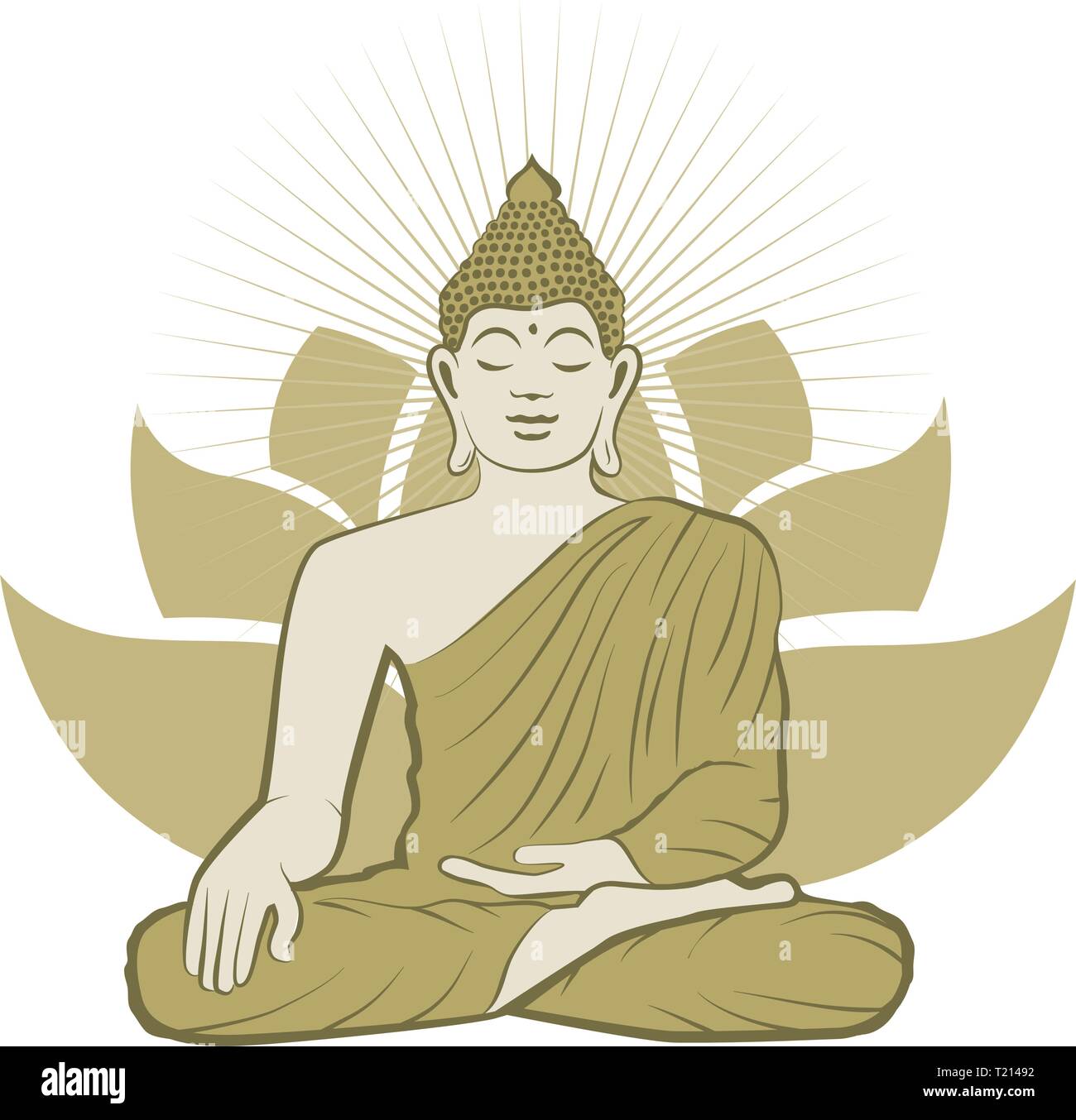Bouddha d'or et fleur de lotus Illustration de Vecteur