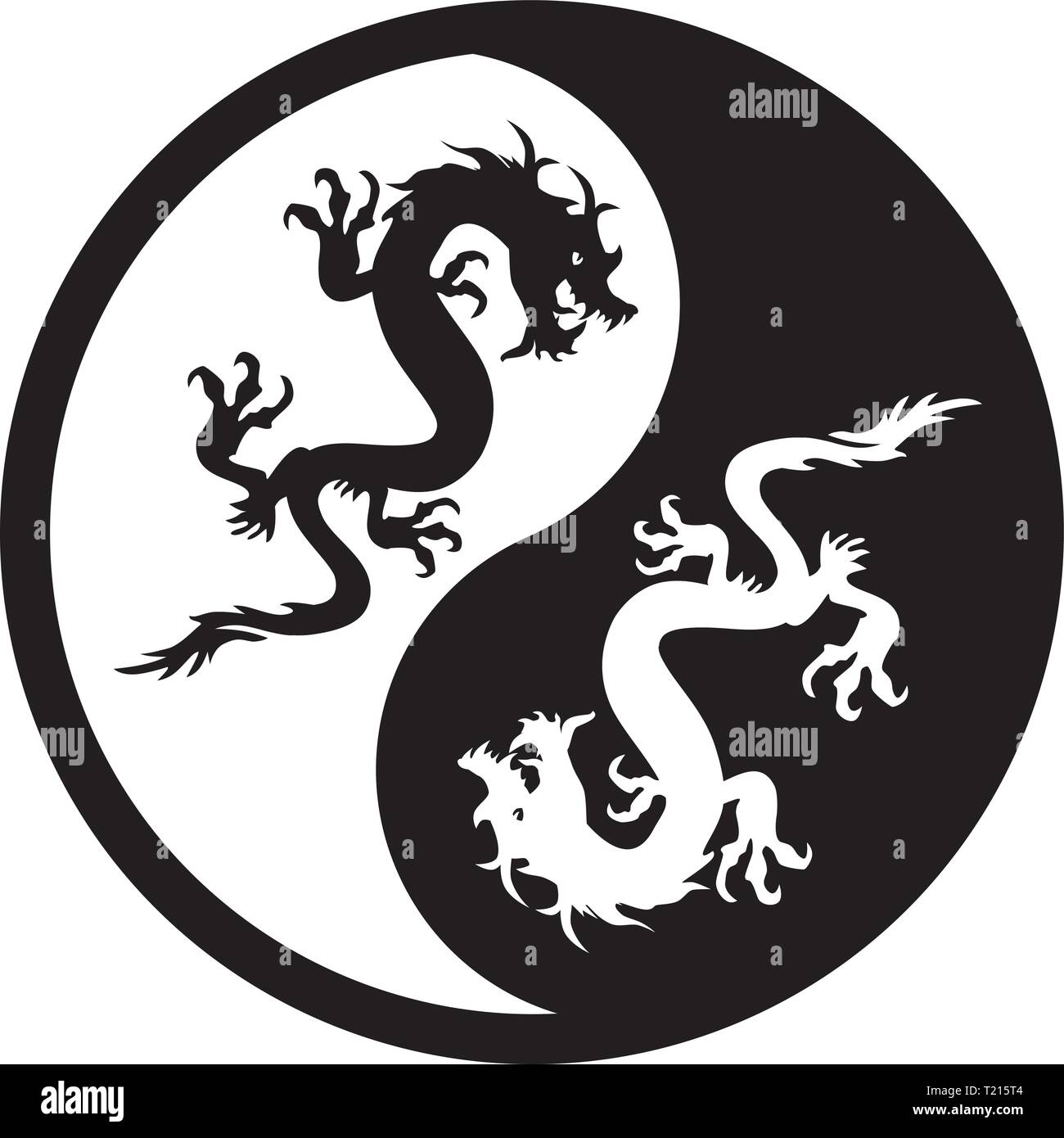 Noir et Blanc Logo Yin Yang. L'égalité des signes. Dragon Illustration de Vecteur