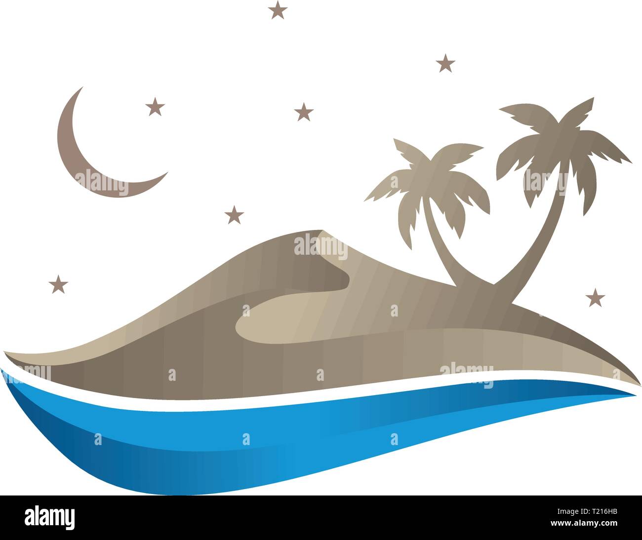 Mer et dunes, scène de nuit. L'icône logo Illustration de Vecteur