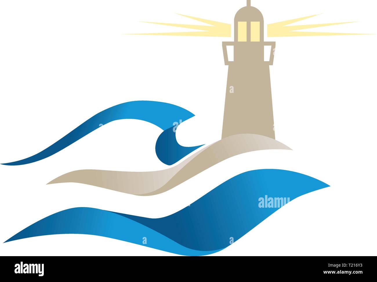 Phare et les vagues de l'océan, l'icône logo Illustration de Vecteur