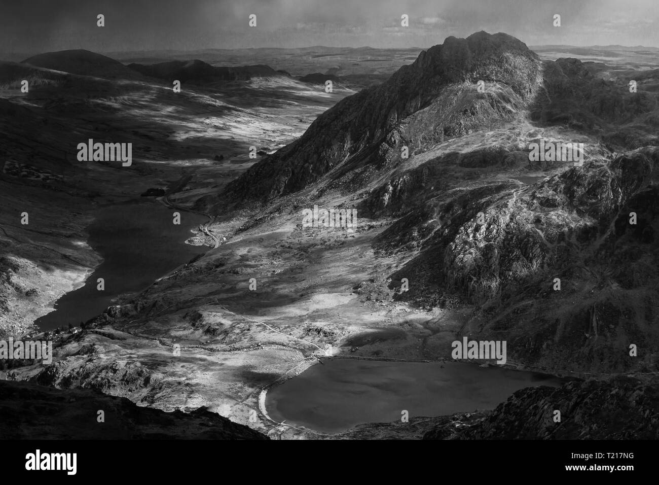 Ogwen Valley et Tryfan, au nord du Pays de Galles, de Y Garn Banque D'Images