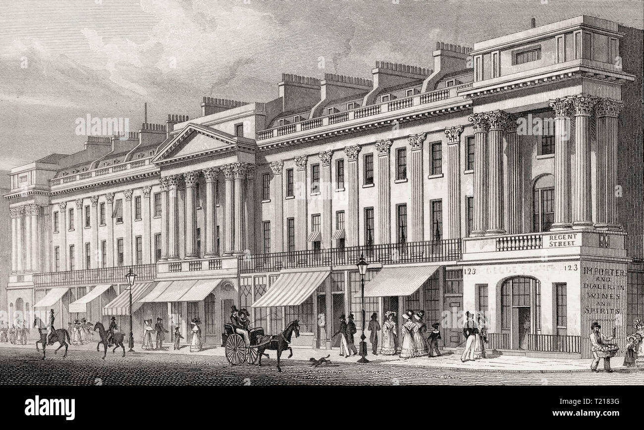 Regent Street, East, London, UK, illustration par Th. H. Berger, 1826 Banque D'Images