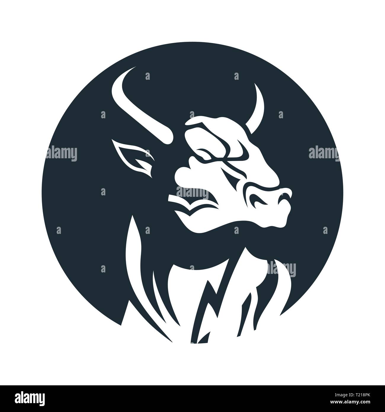 Image vectorielle d'un tête à tête avec de grandes cornes. Logo avec la tête d'un taureau. Illustration de Vecteur