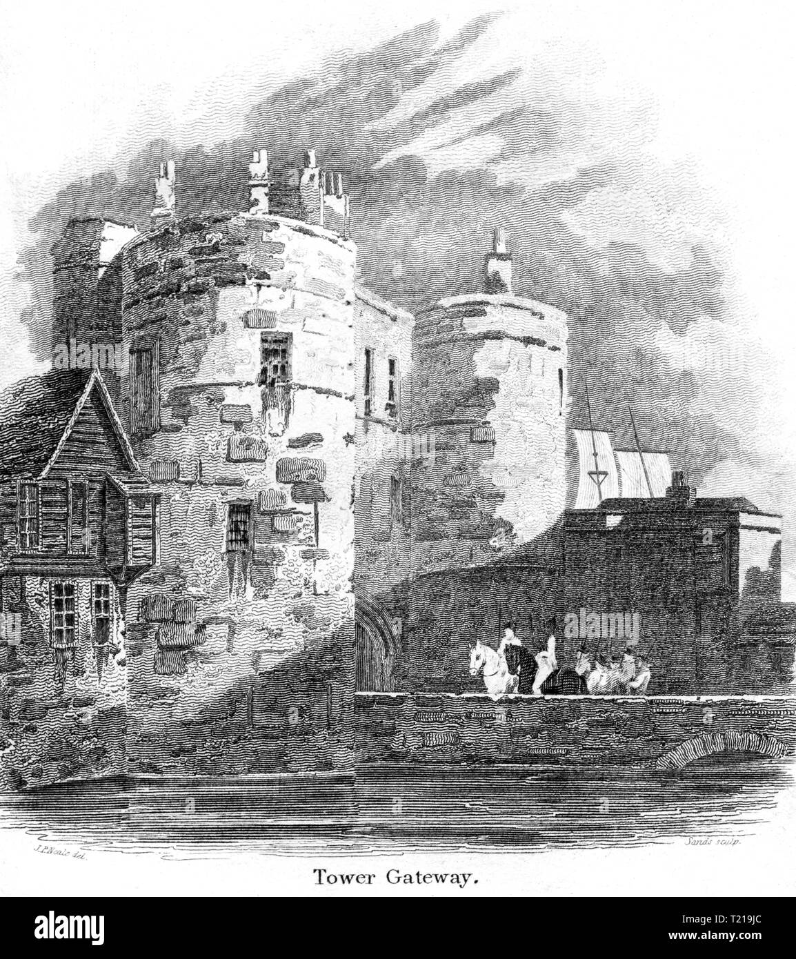 Une gravure de Tower Gateway, la Tour de Londres UK numérisées à haute résolution à partir d'un livre publié en 1814. Croyait libres de droit. Banque D'Images