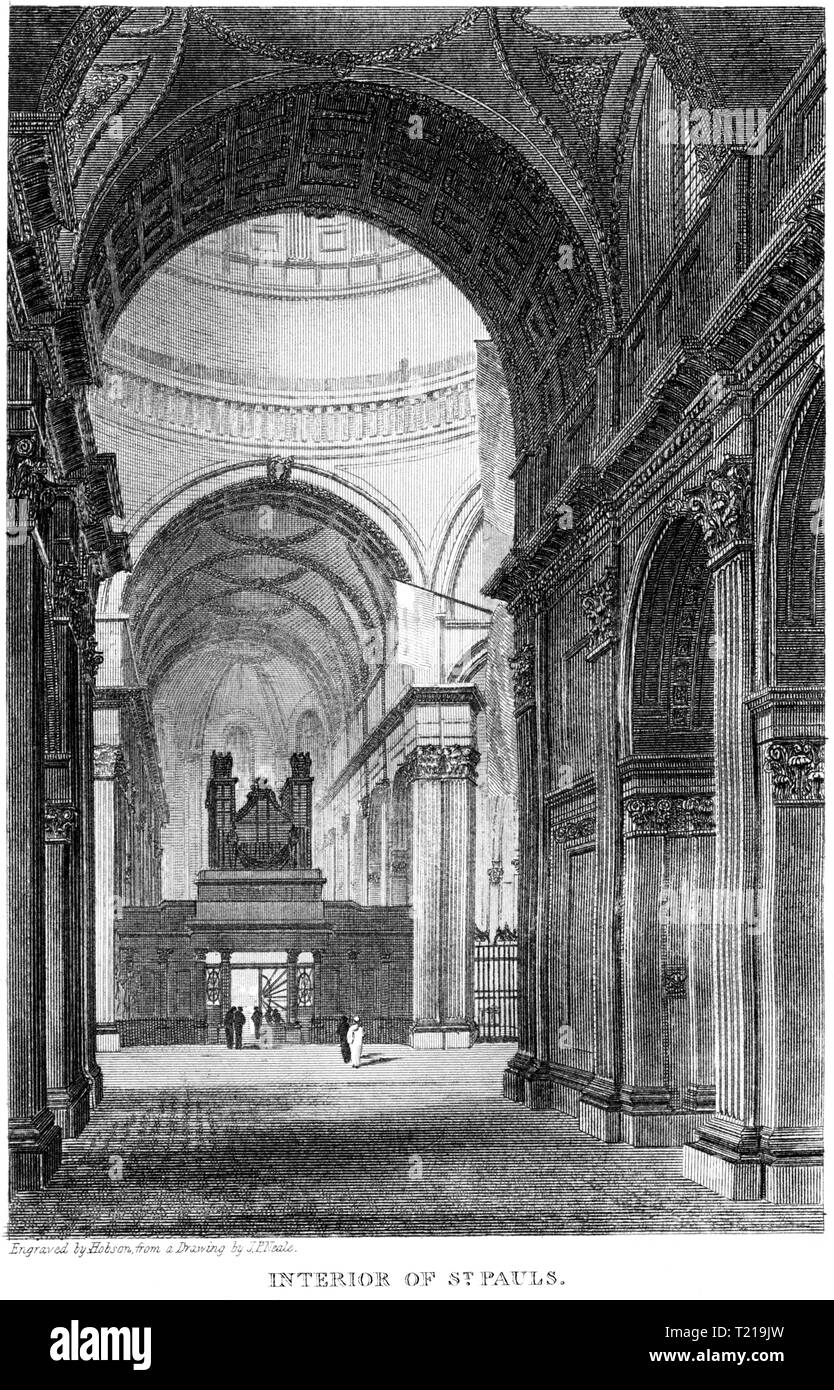 Une gravure de l'intérieur de la Cathédrale St Paul, London UK numérisées à haute résolution à partir d'un livre publié en 1814. Croyait libres de droit. Banque D'Images