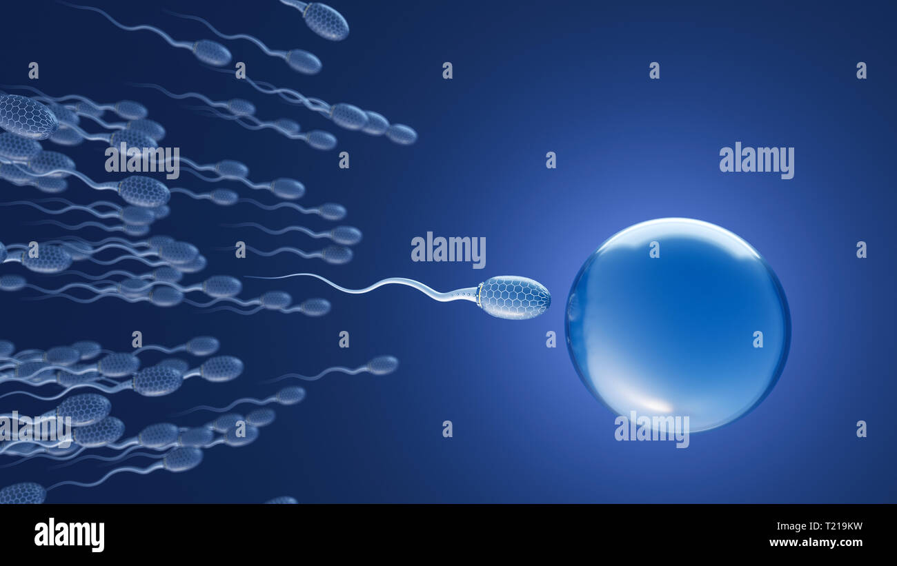 Spermatozoïdes futuriste sur la façon d'ovule, 3D Rendering Banque D'Images