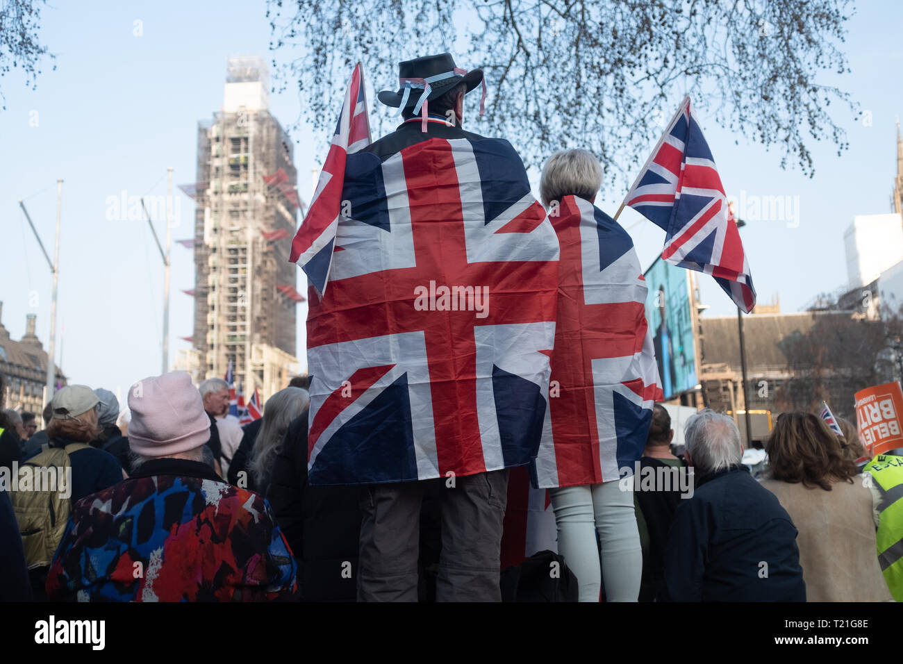 Londres, Royaume-Uni. 29 mars 2019. Laisser partisans à pro-Brexit rassemblement à la place du Parlement Banque D'Images