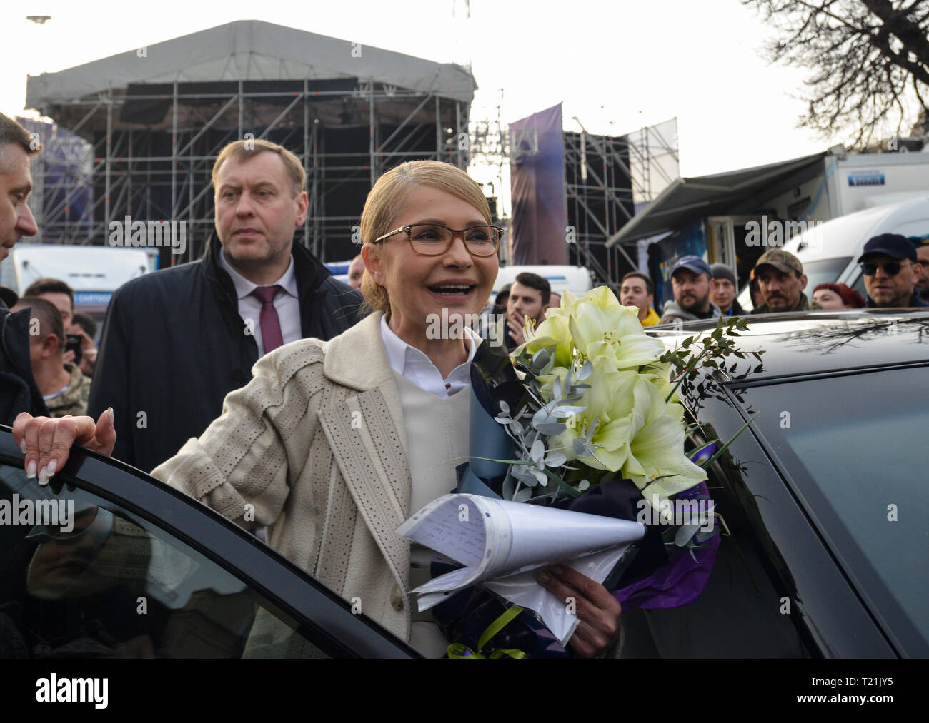 Kiev, Ukraine. Mar 29, 2019. Candidat à l'élection présidentielle ukrainienne Ioulia Timochenko vu la saluant partisans pendant une campagne électorale rally. Élections présidentielles en Ukraine aura lieu le 31 mars 2019. Credit : SOPA/Alamy Images Limited Live News Banque D'Images