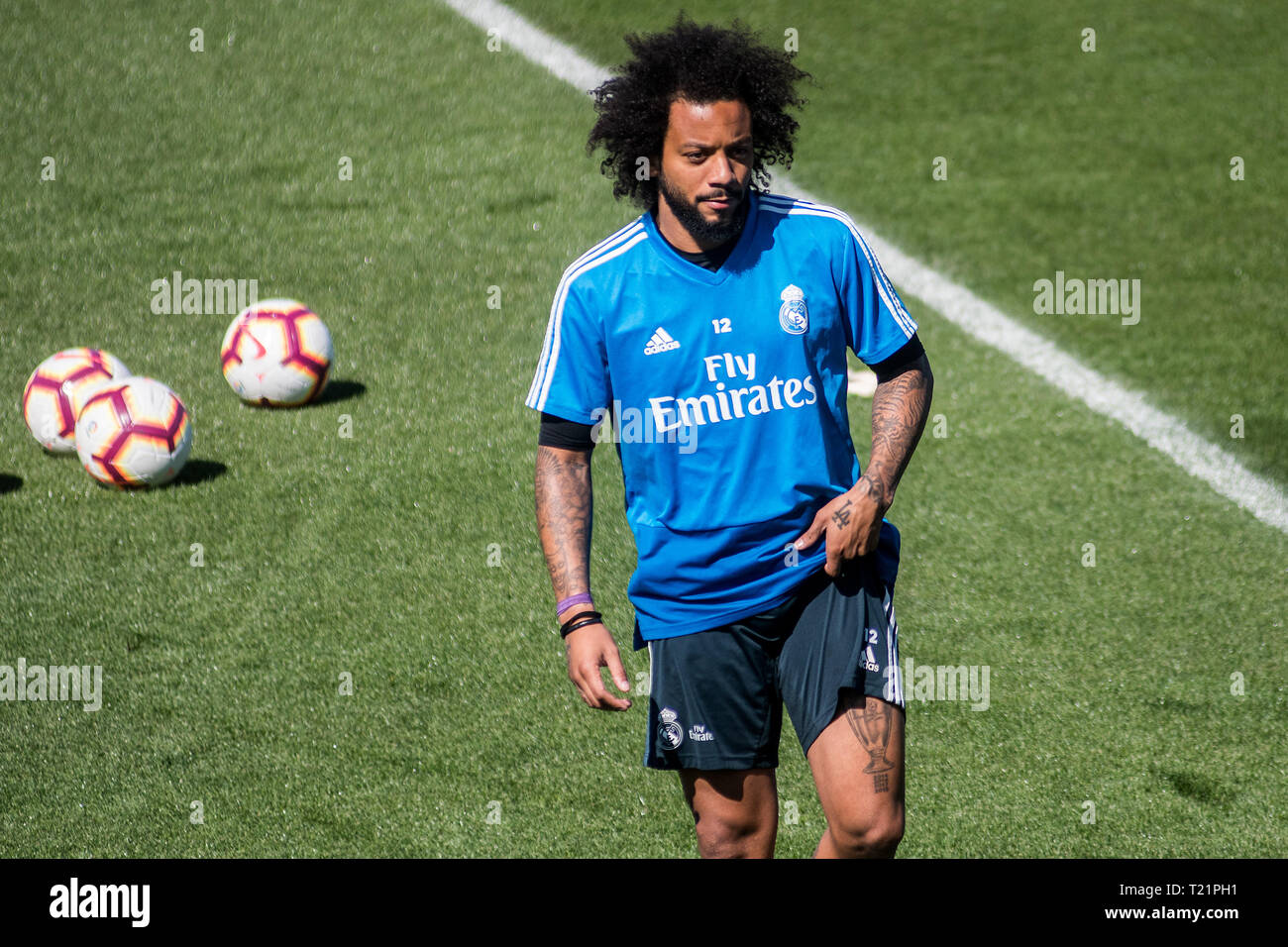 Madrid, Espagne. 30 mars, 2019. Le joueur du Real Madrid Marcelo Vieira da Silva lors d'une session de formation Junior avant de la Liga match contre Huesca. Credit : Marcos del Mazo/Alamy Live News Banque D'Images