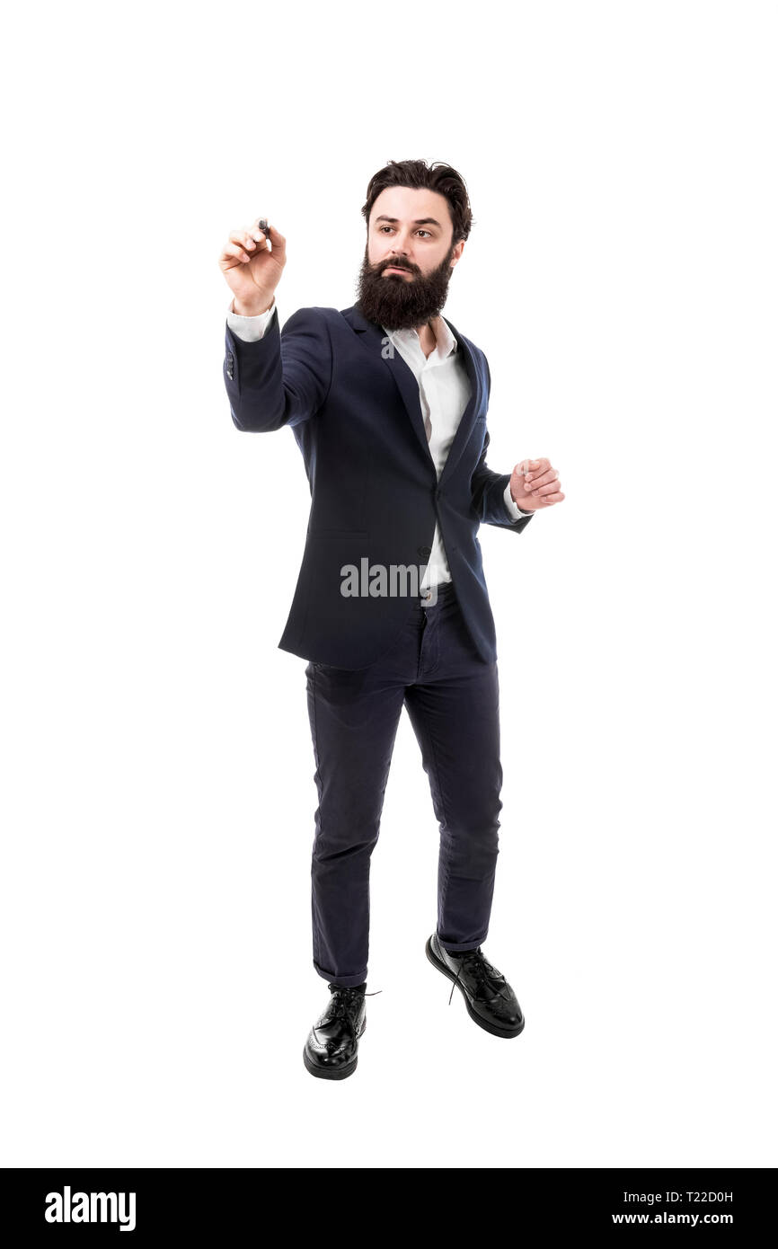 Portrait d'un homme barbu, dessin à l'écran, isolé sur fond blanc Banque D'Images