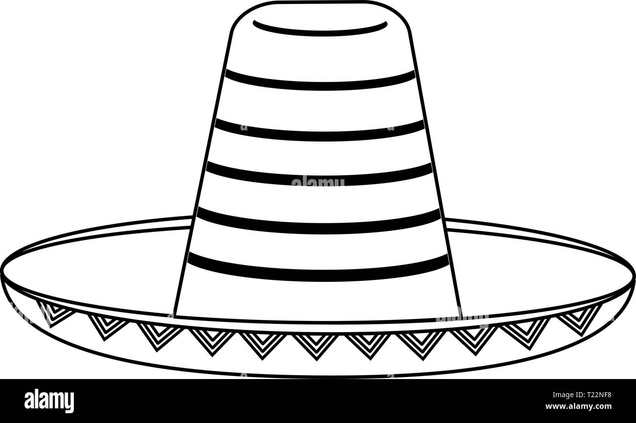 Chapeau mexicain sombrero isolé en noir et blanc Illustration de Vecteur