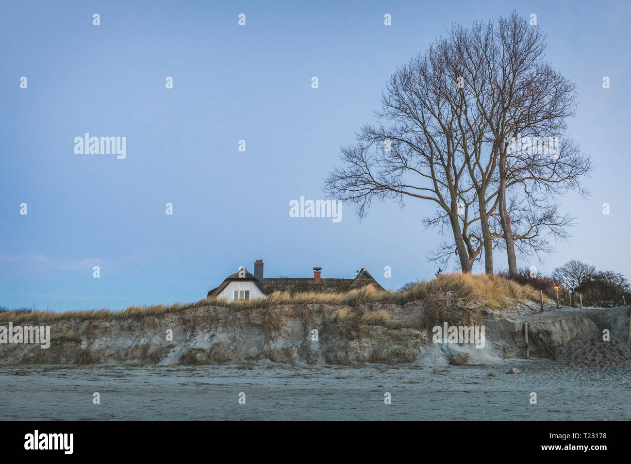 L'Allemagne, de Mecklembourg-Poméranie occidentale, Darss, Ahrenshoop, West Beach, maison au toit de chaume Banque D'Images