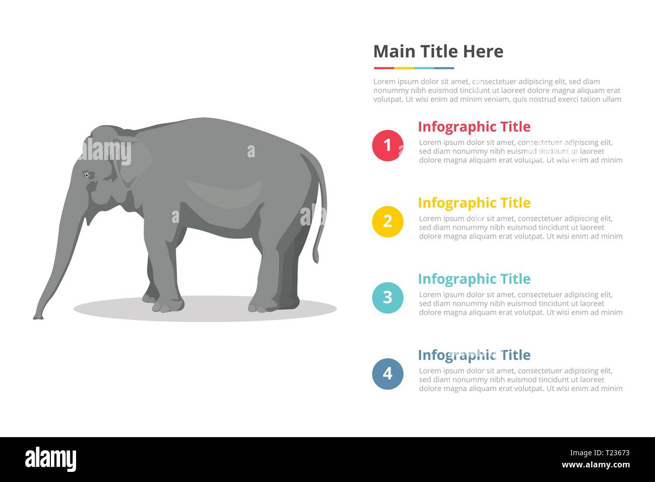 Modèle d'infographies de l'éléphant à 4 points d'espace libre Texte descriptif - vector Illustration de Vecteur