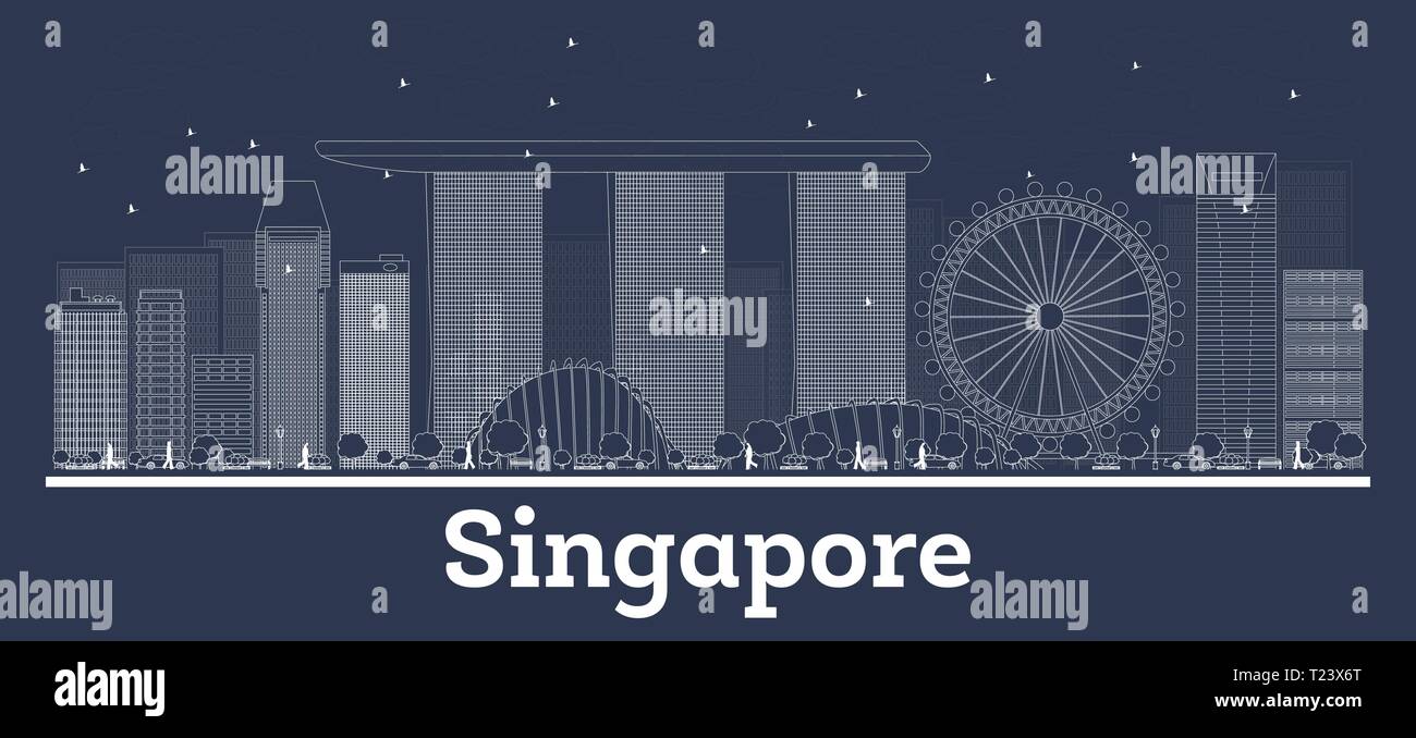 Contours Singapore City Skyline avec les bâtiments blancs. Vector Illustration. Les voyages d'affaires et le concept d'architecture moderne. Illustration de Vecteur