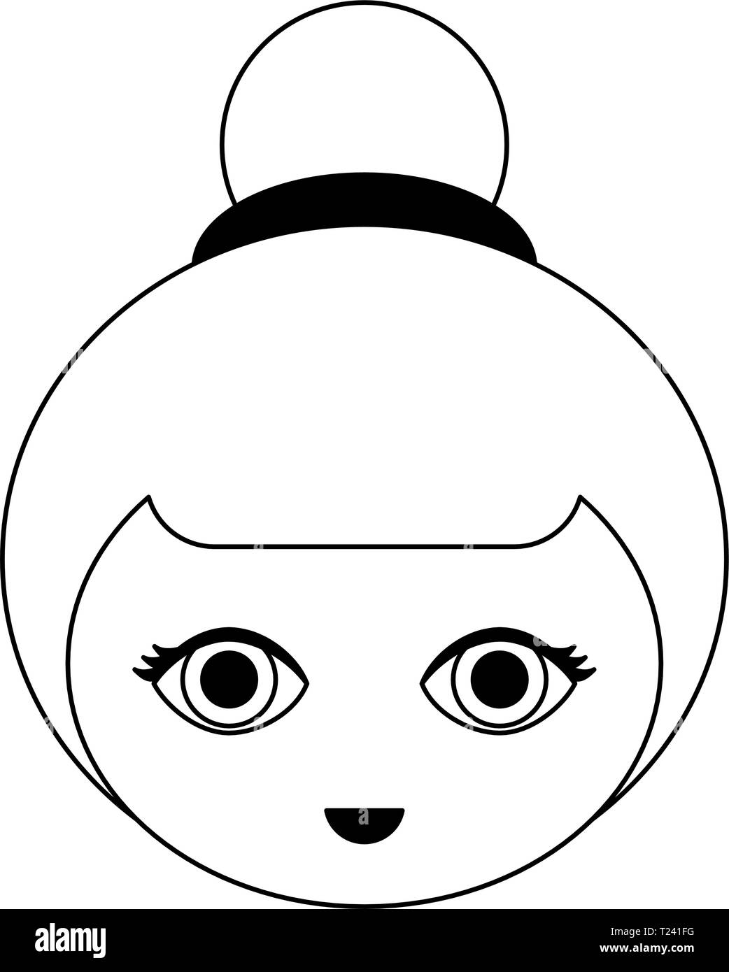 Dessin animé de visage de fille japonaise noir et blanc Illustration de Vecteur