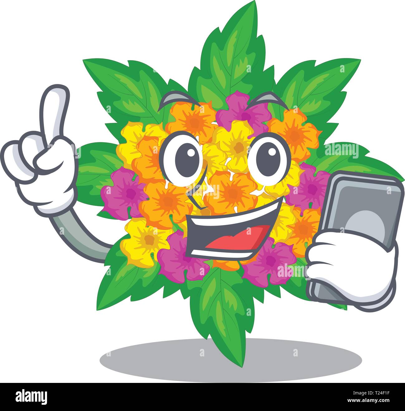 Avec téléphone lantana fleurs Dans la Mascot pots Illustration de Vecteur