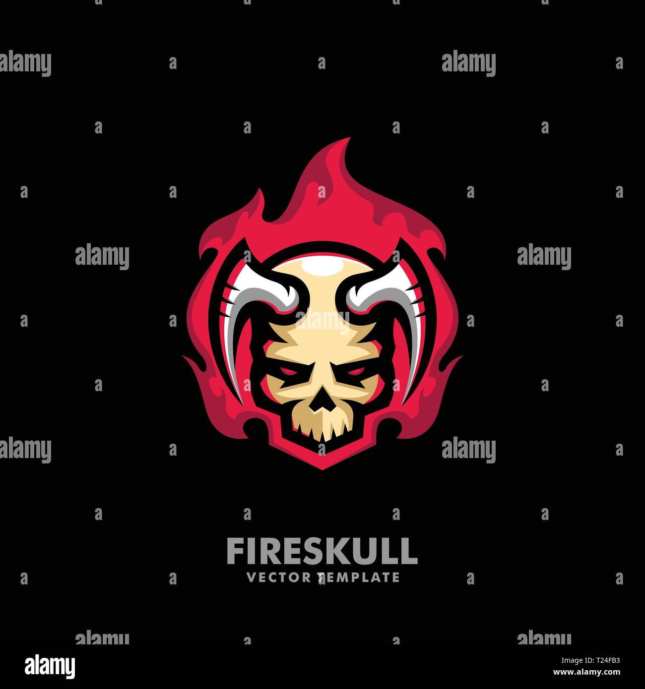 Fire skull illustration vector modèle. Convient pour l'industrie créative, multimédia, animation, formation, boutique, et toute activité commerciale complémentaire Illustration de Vecteur