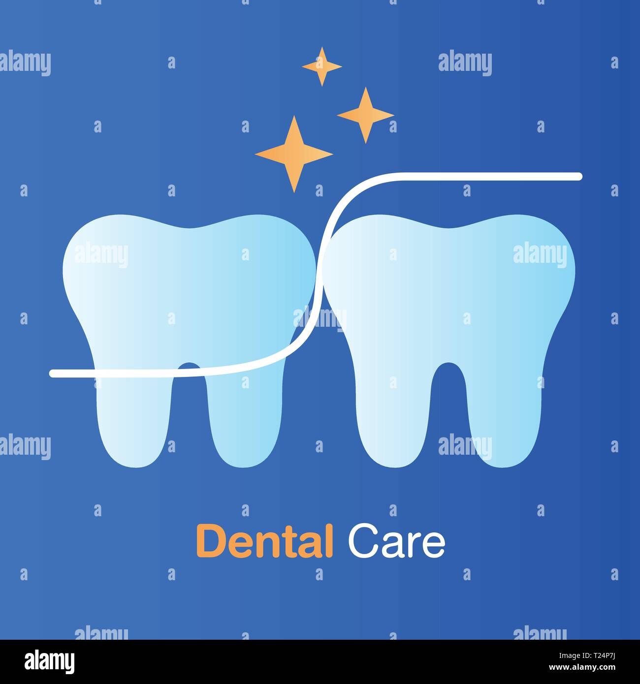 Concept de soins dentaires. Fil dentaire, dents une bonne hygiène, la prévention, l'examen et des soins dentaires. Vector illustration. Illustration de Vecteur