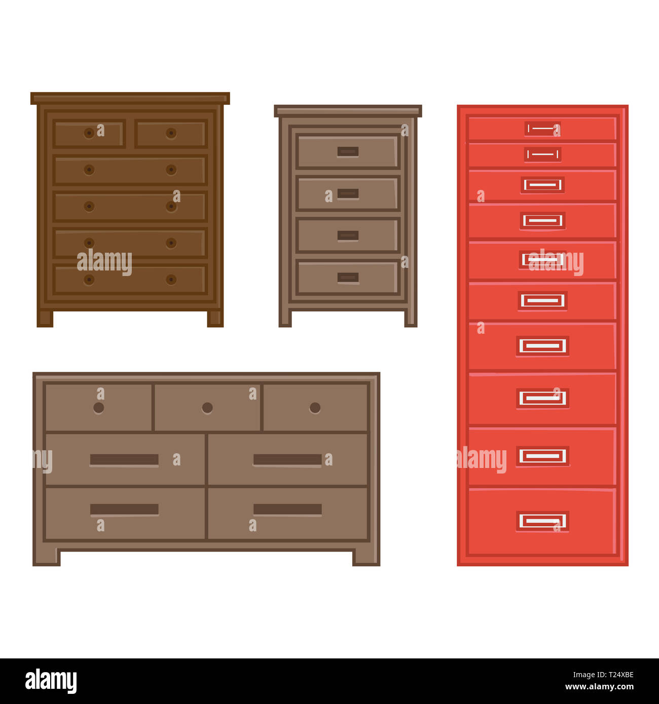 Ensemble de tiroir d'illustration vectorielle et du cabinet pour l'intérieur ménage télévision style design Banque D'Images