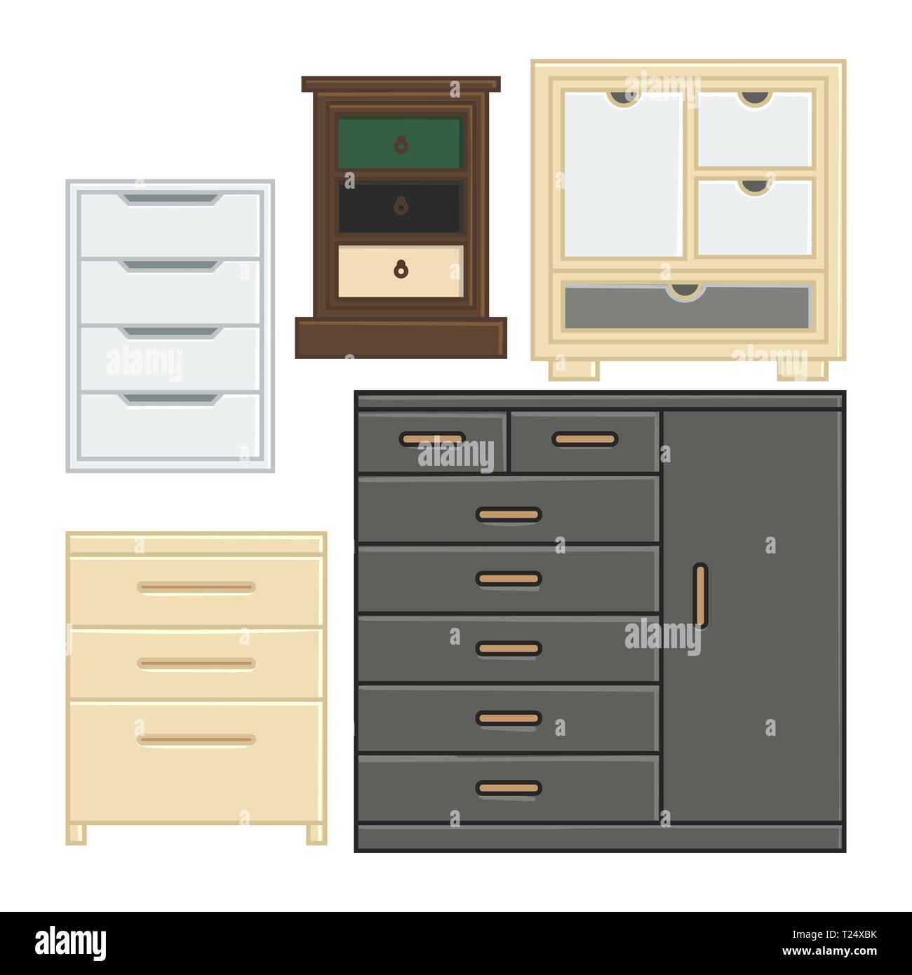 Ensemble de tiroir d'illustration vectorielle et du cabinet pour l'intérieur ménage télévision style design Banque D'Images