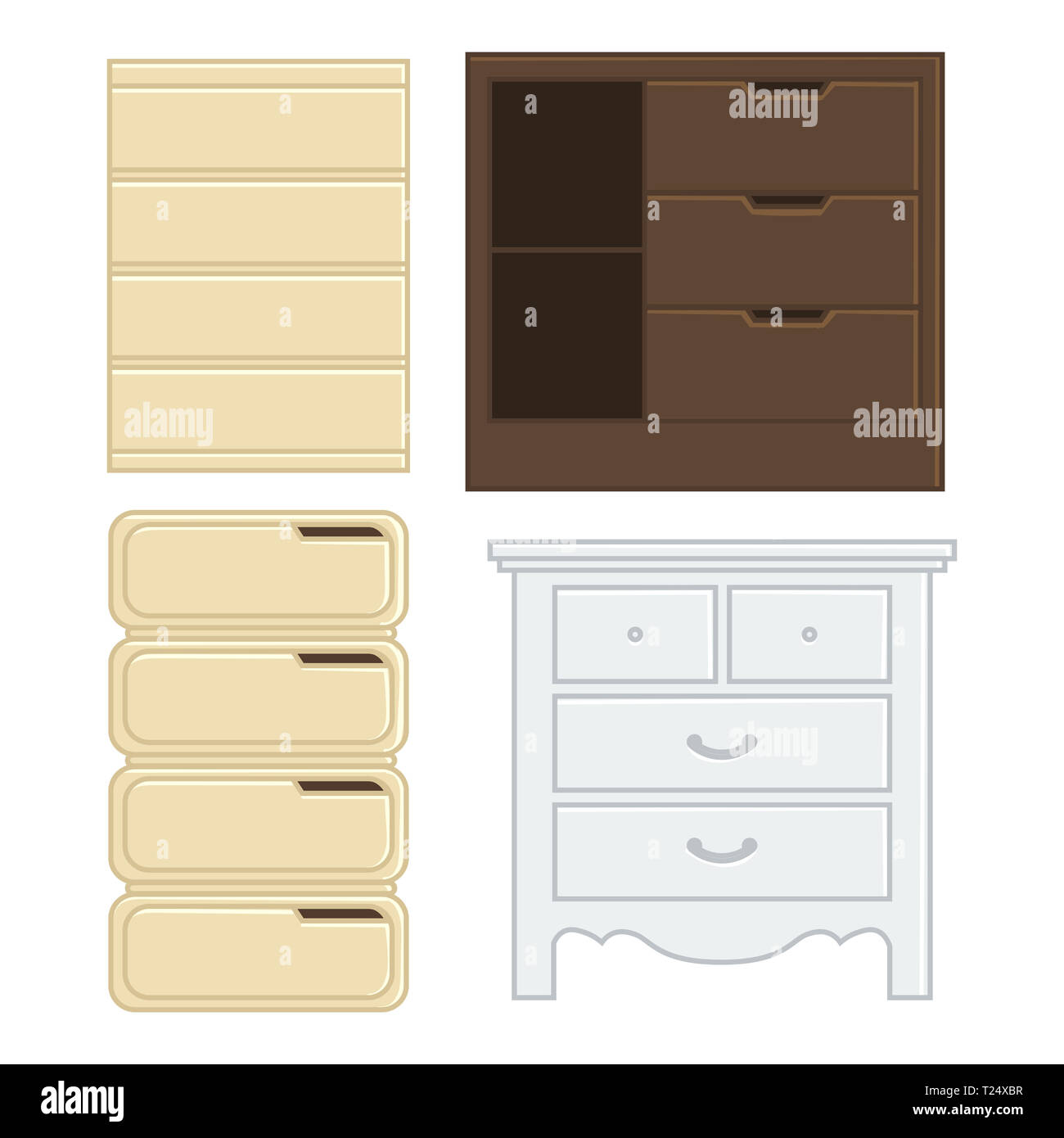 Ensemble de tiroir d'illustration vectorielle et du cabinet pour l'intérieur ménage télévision style design Banque D'Images