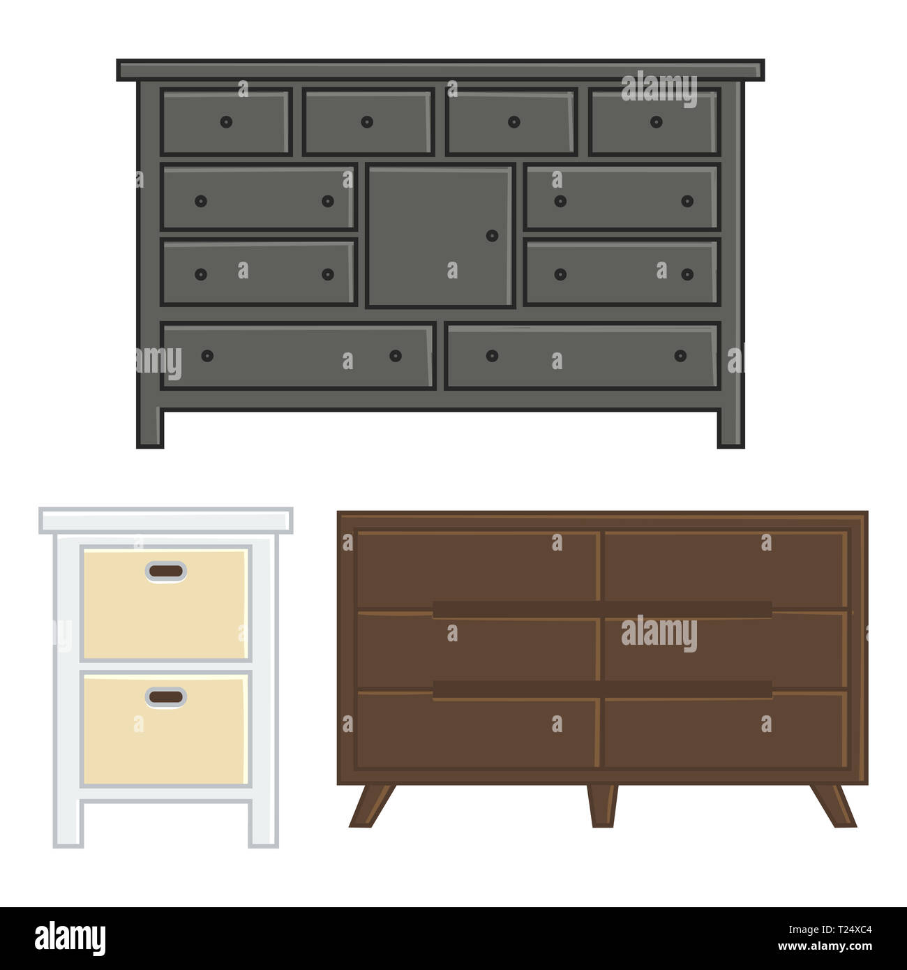 Ensemble de tiroir d'illustration vectorielle et du cabinet pour l'intérieur ménage télévision style design Banque D'Images