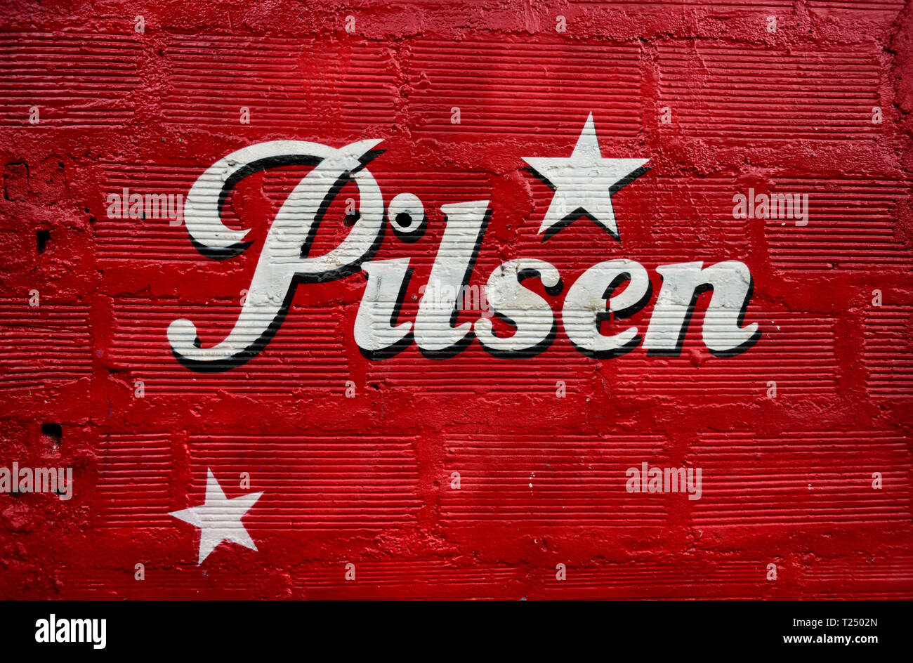 Brassé par Grupo Empresarial Bavaria depuis 1909, Pilsen est la marque leader dans la région d'Antioquia en Colombie, en Amérique du Sud. Banque D'Images
