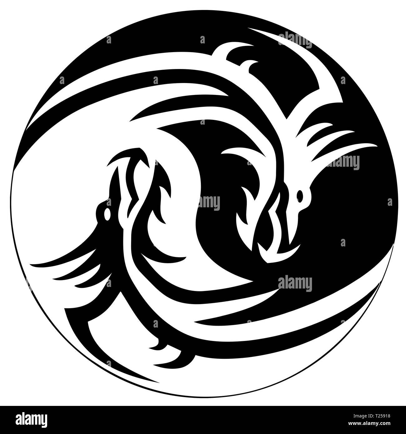 Yin Yang dragon chinois illustration silhouette zen balance Banque D'Images