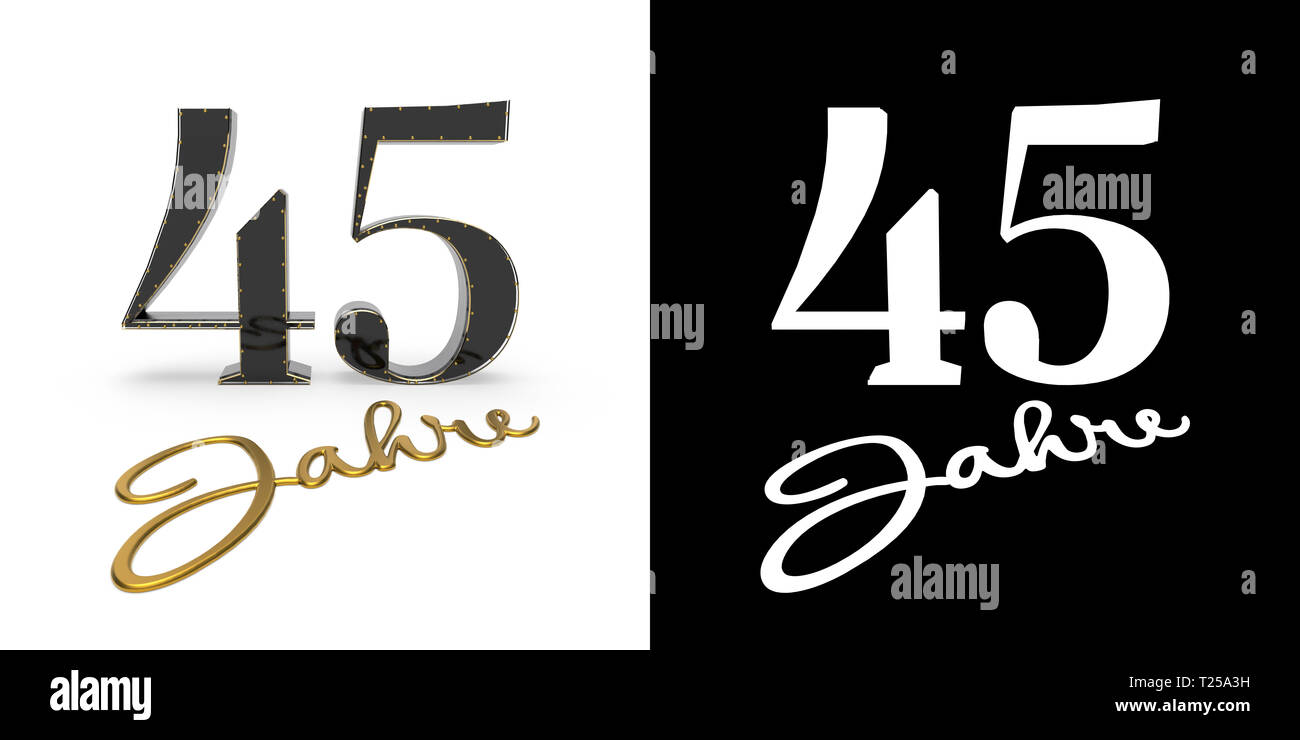 Nombre d'or allemand quarante-cinq ans (nombre de 45 ans) et l'inscription ans avec ombrage et canal alpha. Traduit de l'Allemand - oui Banque D'Images