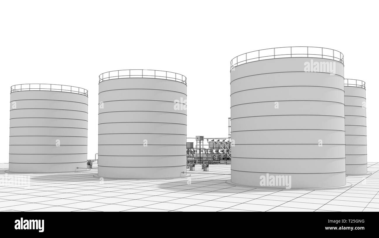 Raffinerie de pétrole, la production de produits chimiques, de l'usine de traitement des déchets, la visualisation extérieure, 3D illustration Banque D'Images