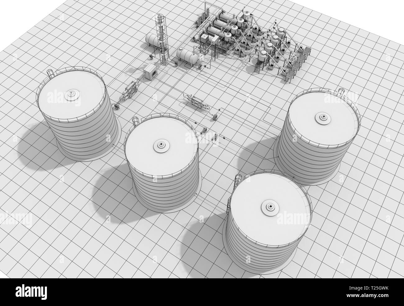 Raffinerie de pétrole, la production de produits chimiques, de l'usine de traitement des déchets, la visualisation extérieure, 3D illustration Banque D'Images