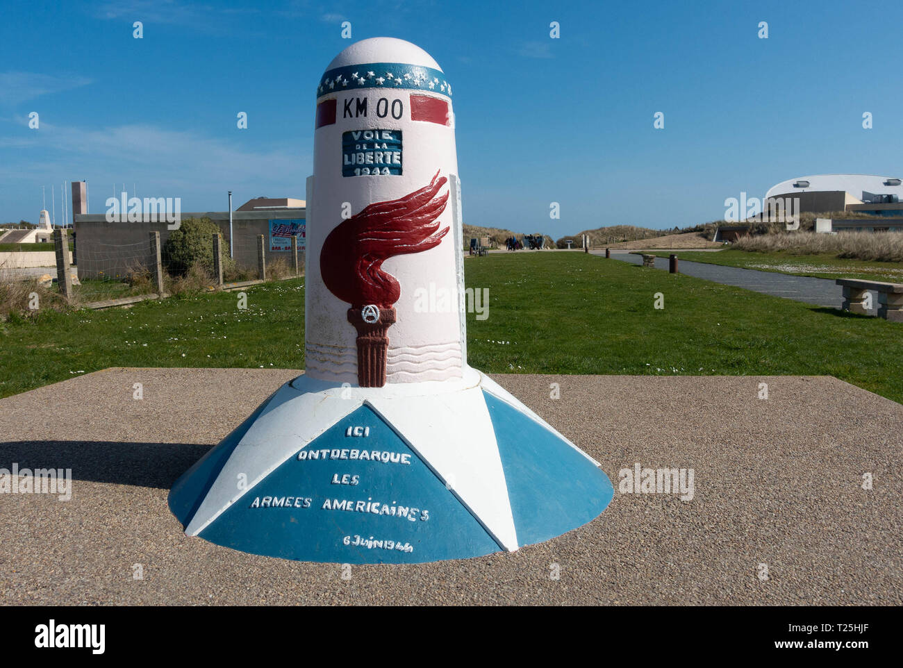 Utah Beach, Normandie, France, Mars 26, 2019, Memorial, commencer du D-Day 00 Km Route de libération à Utah Beach Banque D'Images