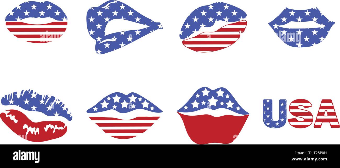 Collecte des lèvres avec l'image du drapeau des États-Unis. Jour de l'indépendance. Illustration de Vecteur