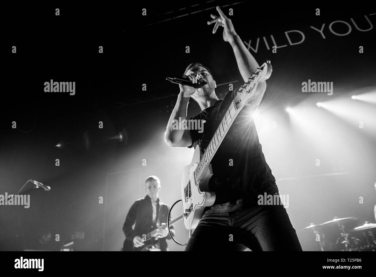 Le groupe de rock irlandais de soutien des jeunes sauvages Le Script à Portsmouth Guildhall - 28/03/2019 Banque D'Images