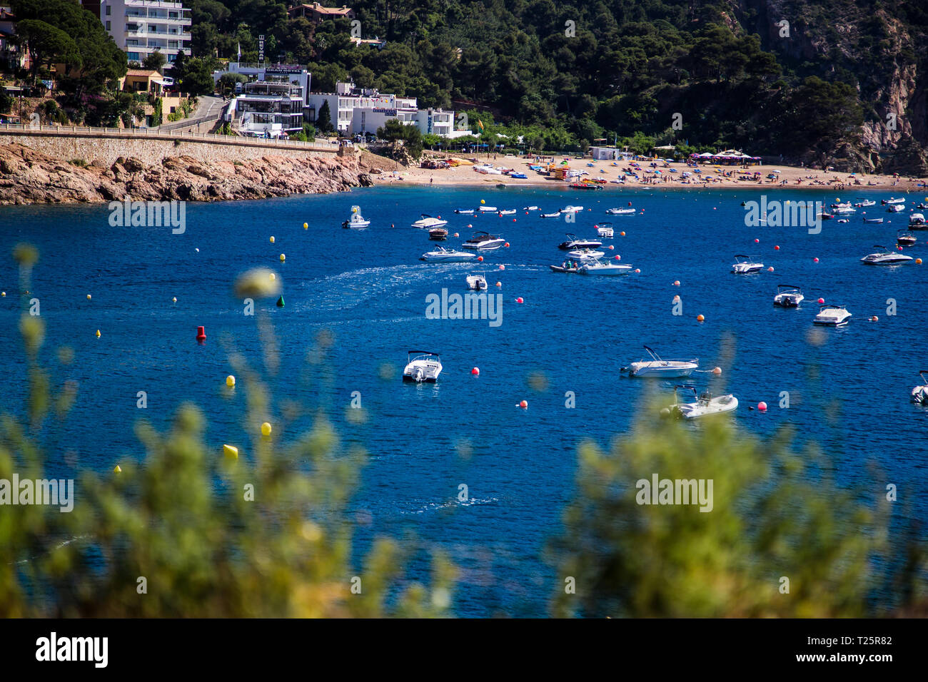 La plage et la baie de Tossa de Mar, Espagne Banque D'Images