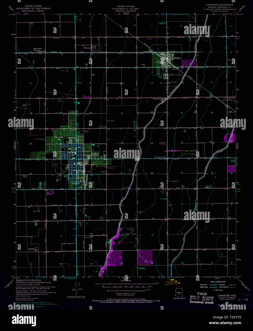 Carte TOPO USGS Arizona AZ Chandler 3108081952 24000 Restauration inversé Banque D'Images