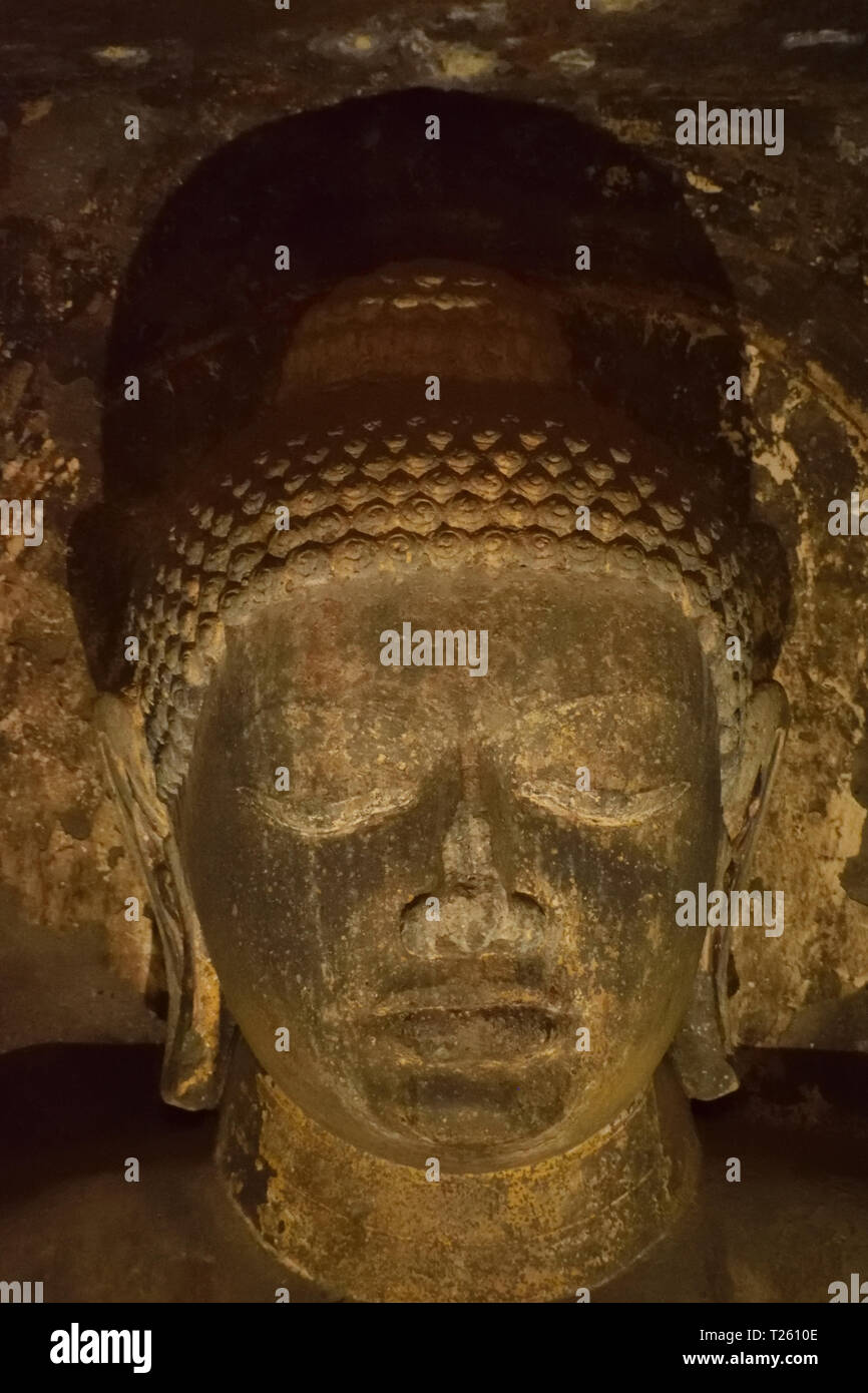 Gros plan de Bouddha à Ajanta Caves, Inde Banque D'Images